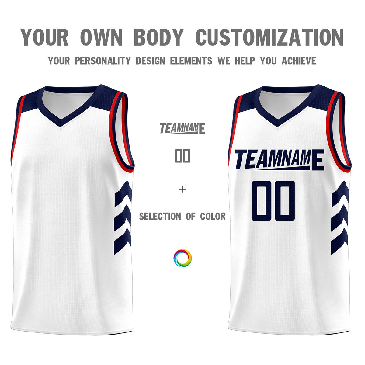 Custom White Navy-Red Classic Tops Mesh Sport Basketball Jersey