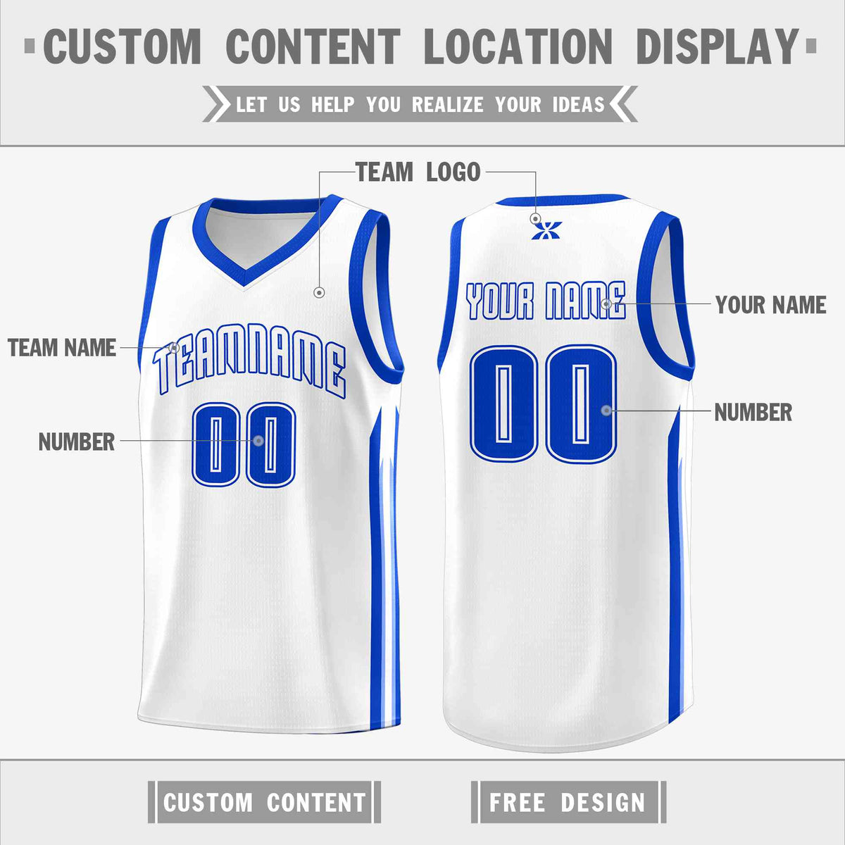 Custom White Royal-Classic Tops Mesh Sport Basketball Jersey