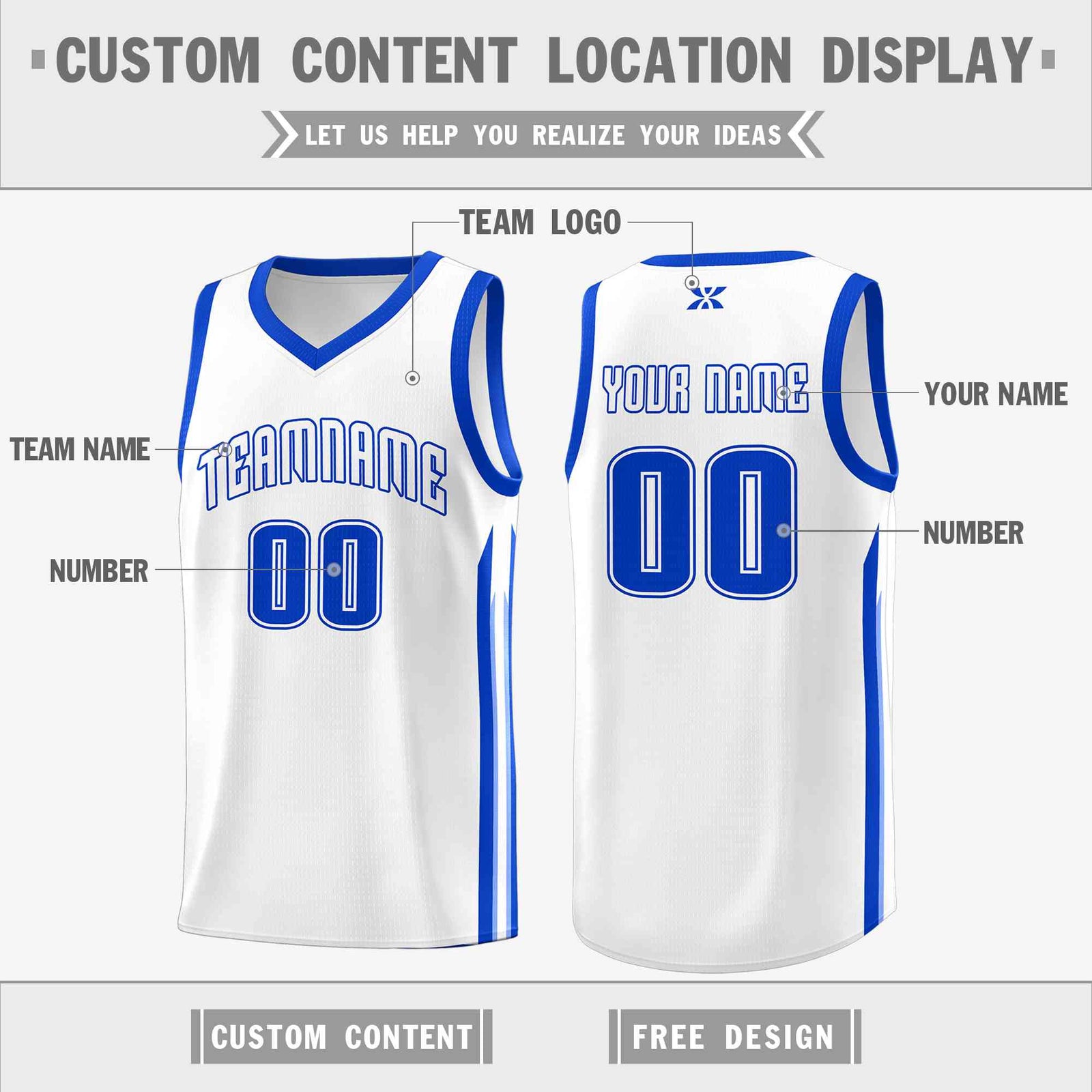 Custom White Royal-Classic Tops Mesh Sport Basketball Jersey