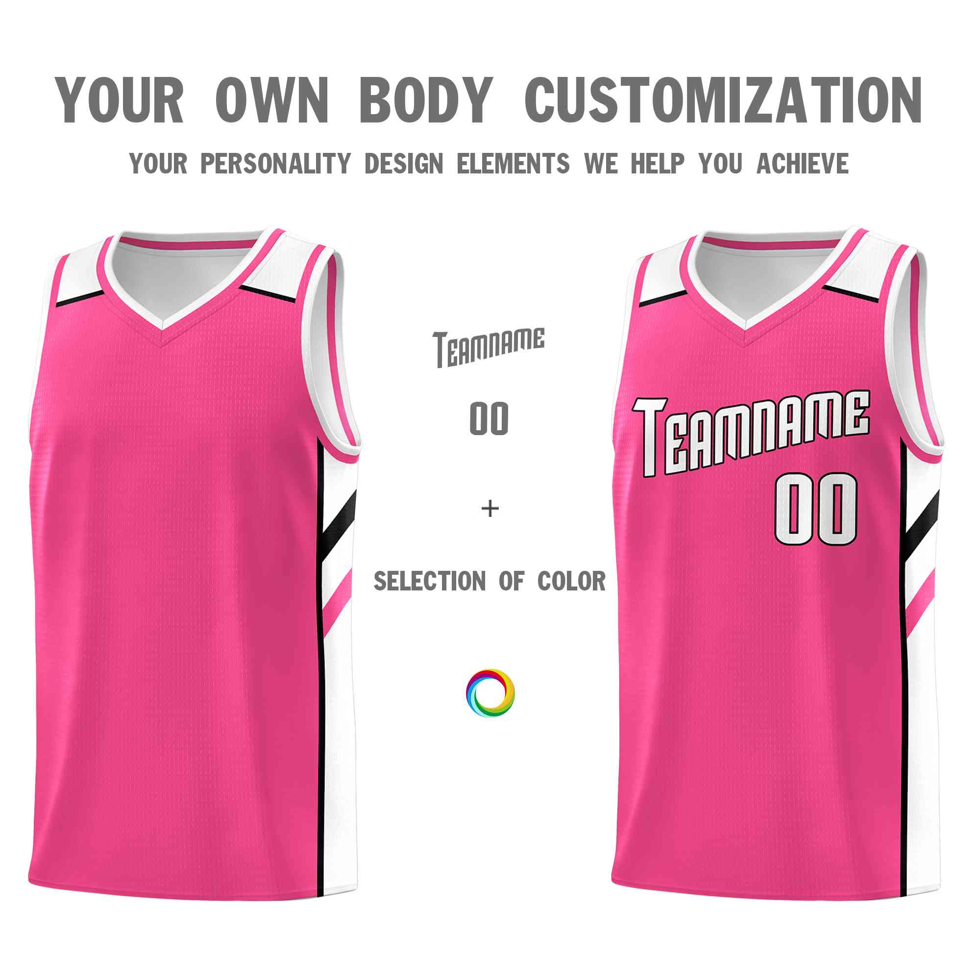 Custom Pink White-Black Classic Tops Style Mesh Sport Basketball Jersey