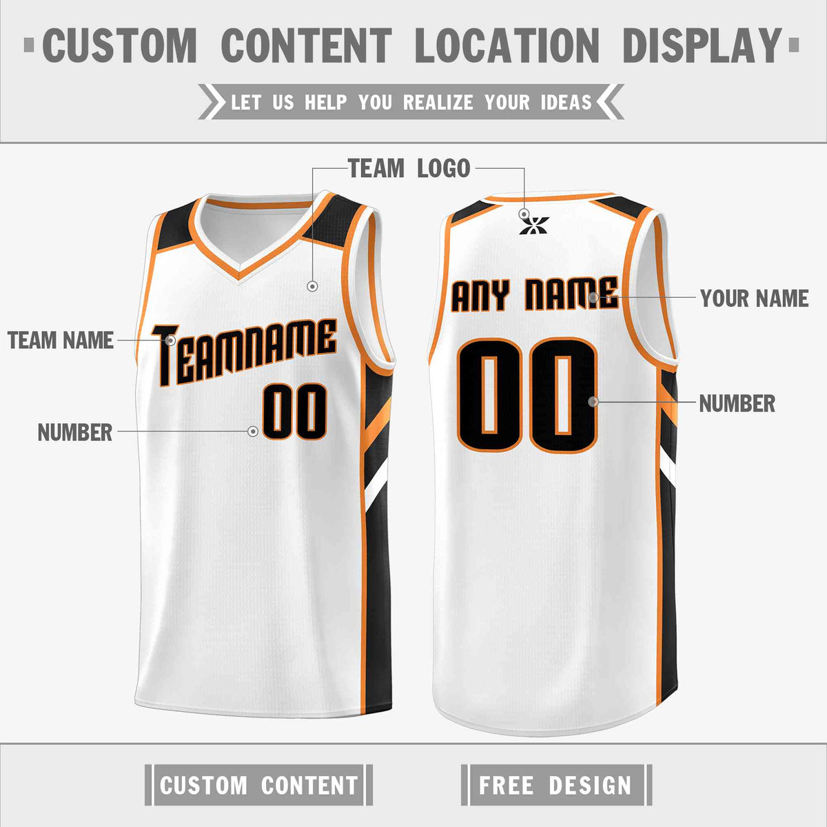 Custom White Black-Orange Classic Tops Style Mesh Sport Basketball Jersey