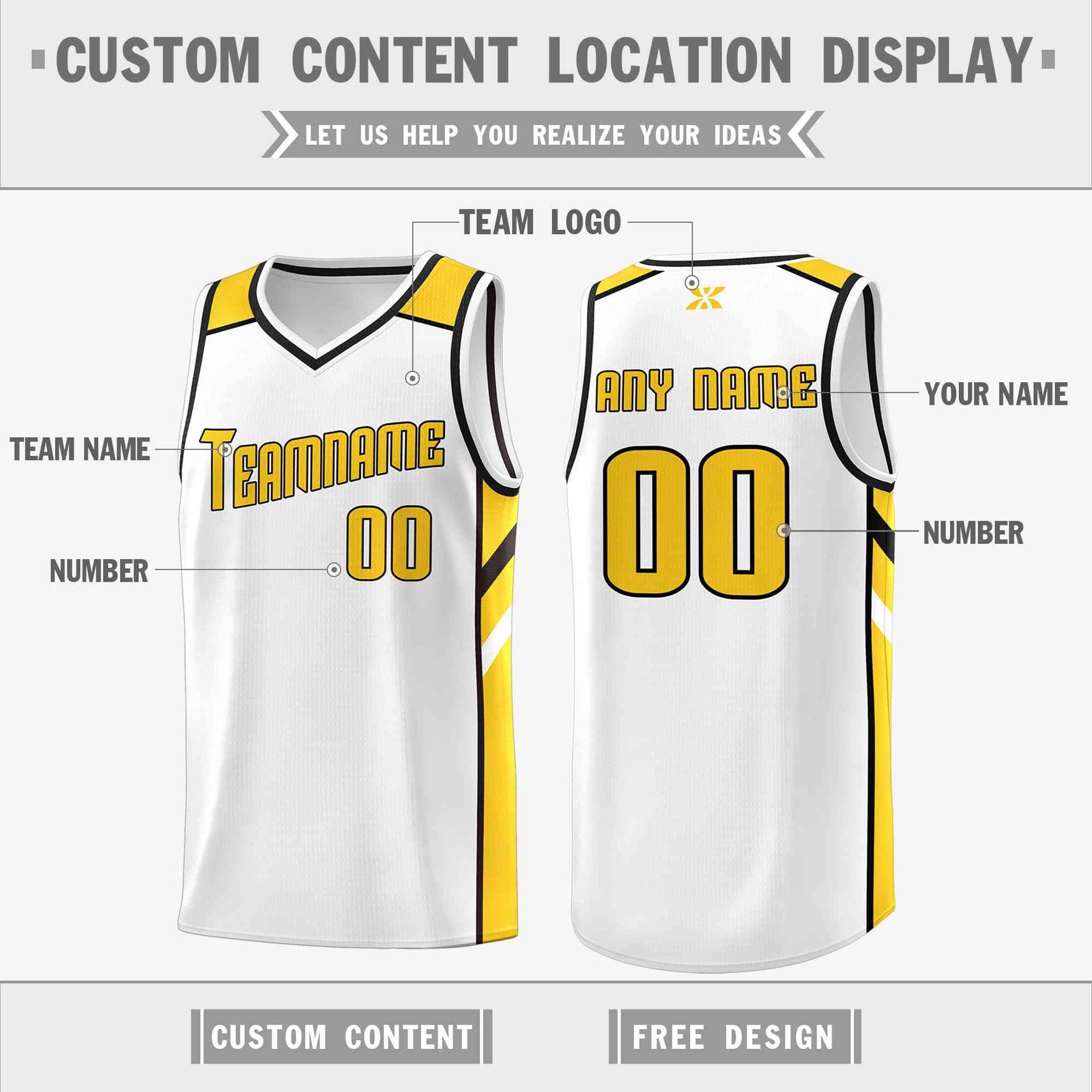 Custom White Yellow-Black Classic Tops Style Mesh Sport Basketball Jersey