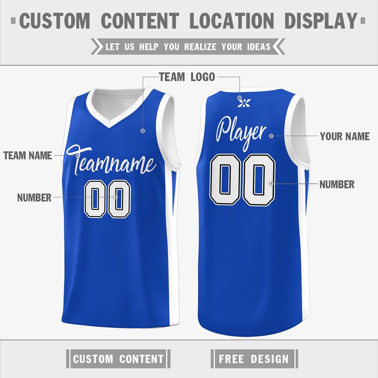 Custom Blue White Classic Tops Sports Personalized Basketball Jersey
