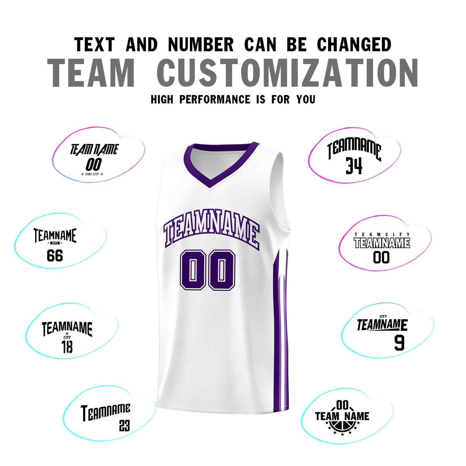 Custom White Purple Classic Sets Sports Uniform Basketball Jersey