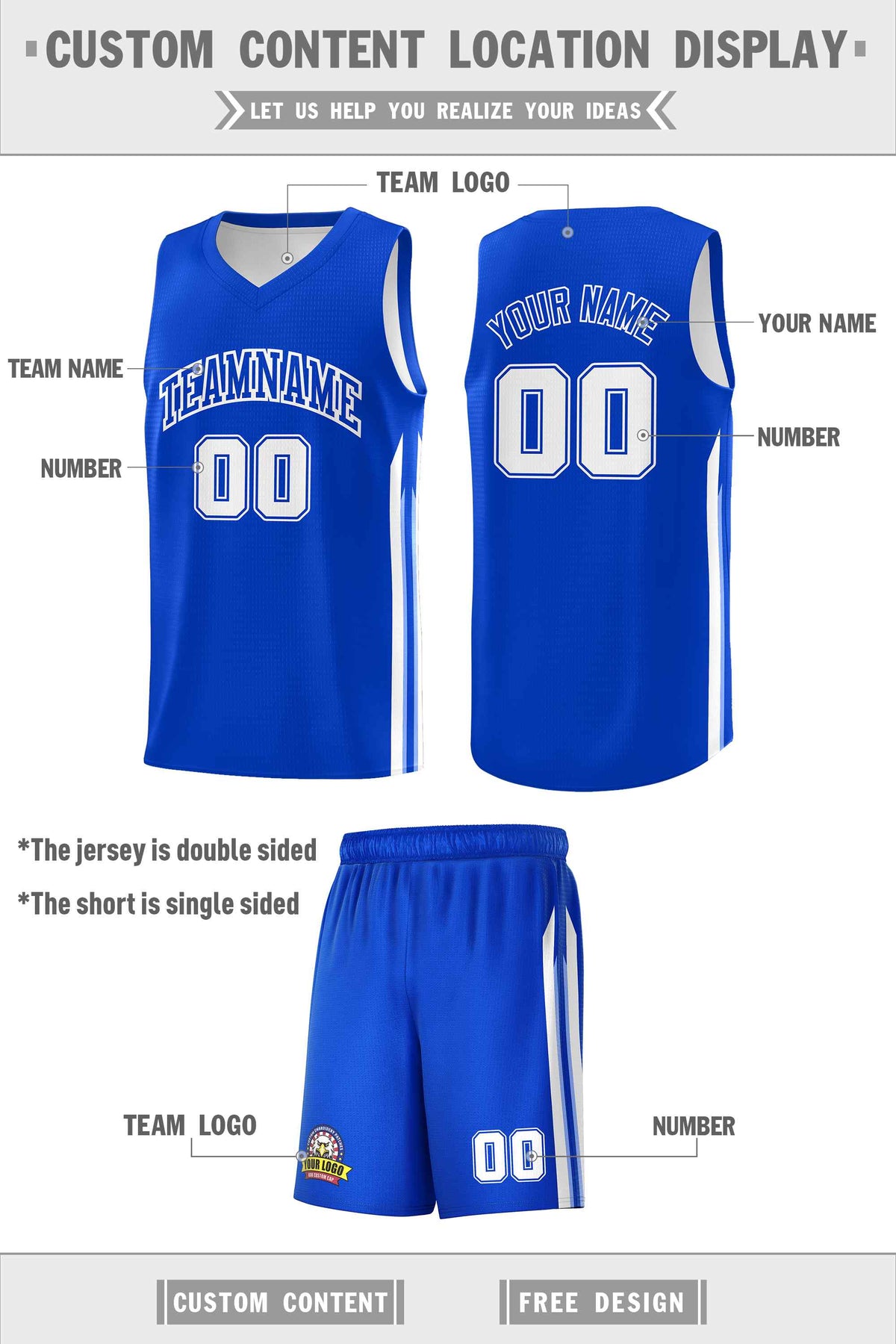 Custom Royal White Classic Sets Sports Uniform Basketball Jersey