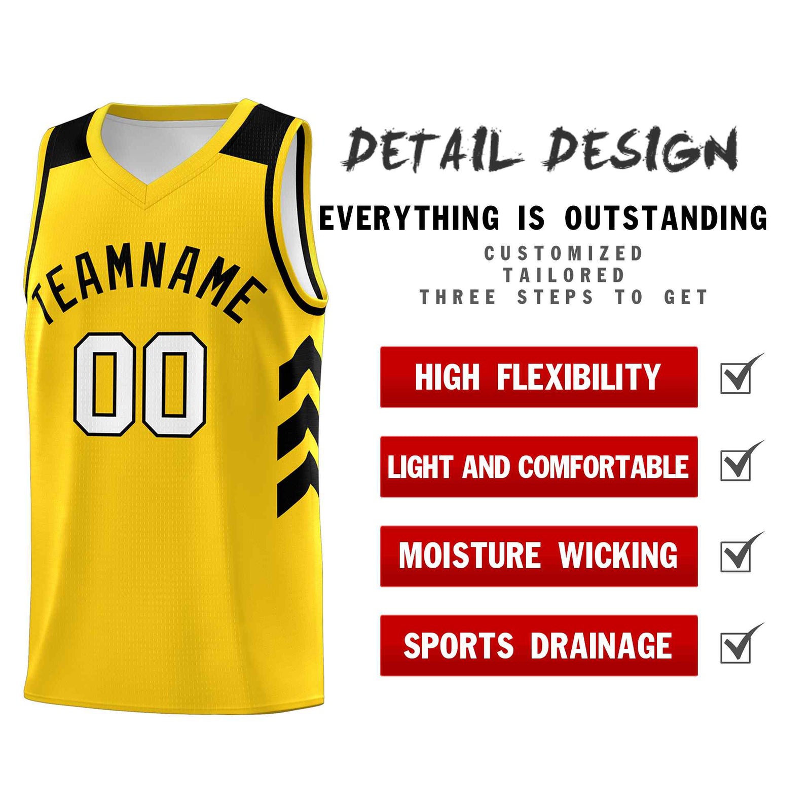Custom Yellow Black Classic Sets Sports Uniform Basketball Jersey