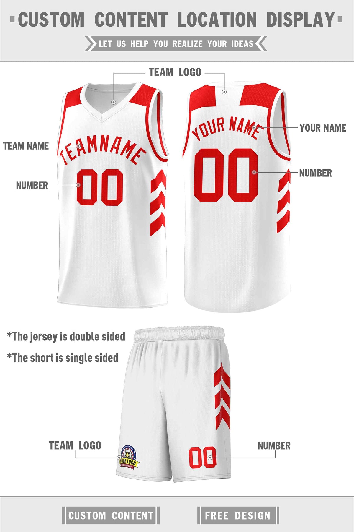 Custom White Red Classic Sets Sports Uniform Basketball Jersey