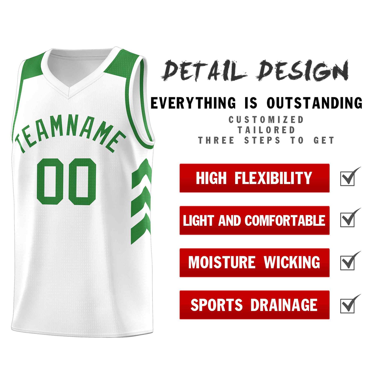 Custom White Green Classic Sets Sports Uniform Basketball Jersey