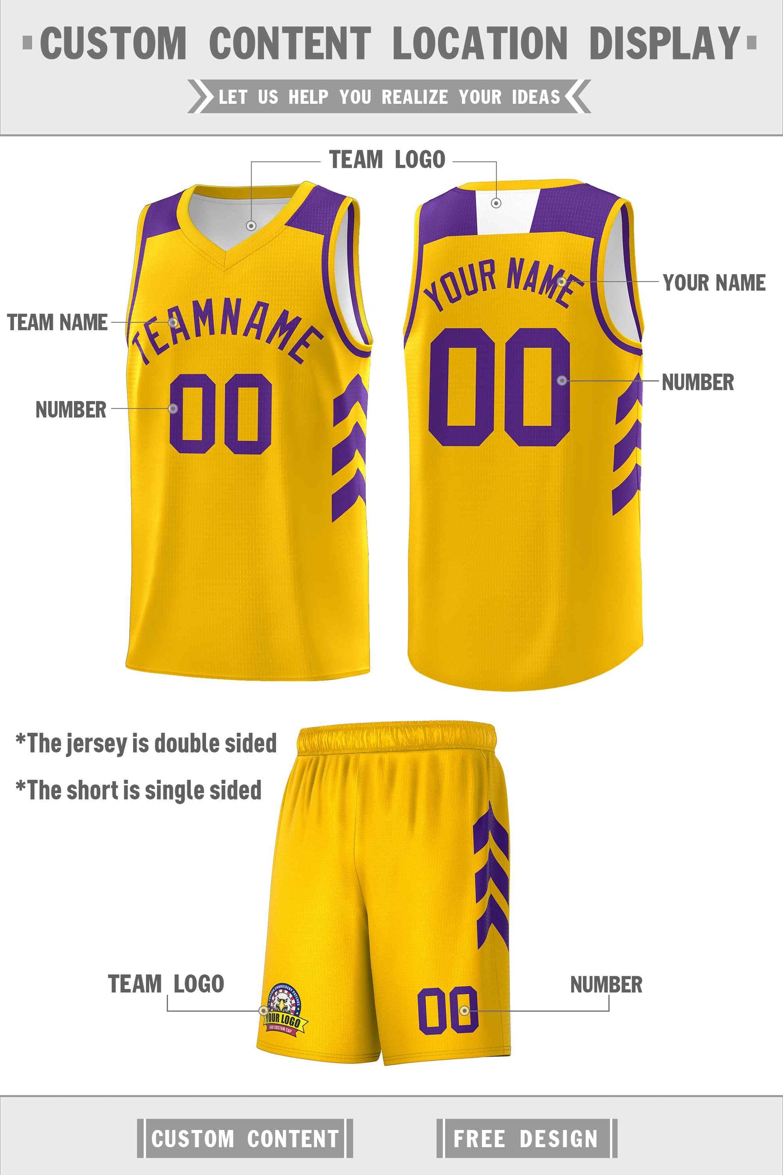 Custom Yellow Purple Classic Sets Sports Uniform Basketball Jersey