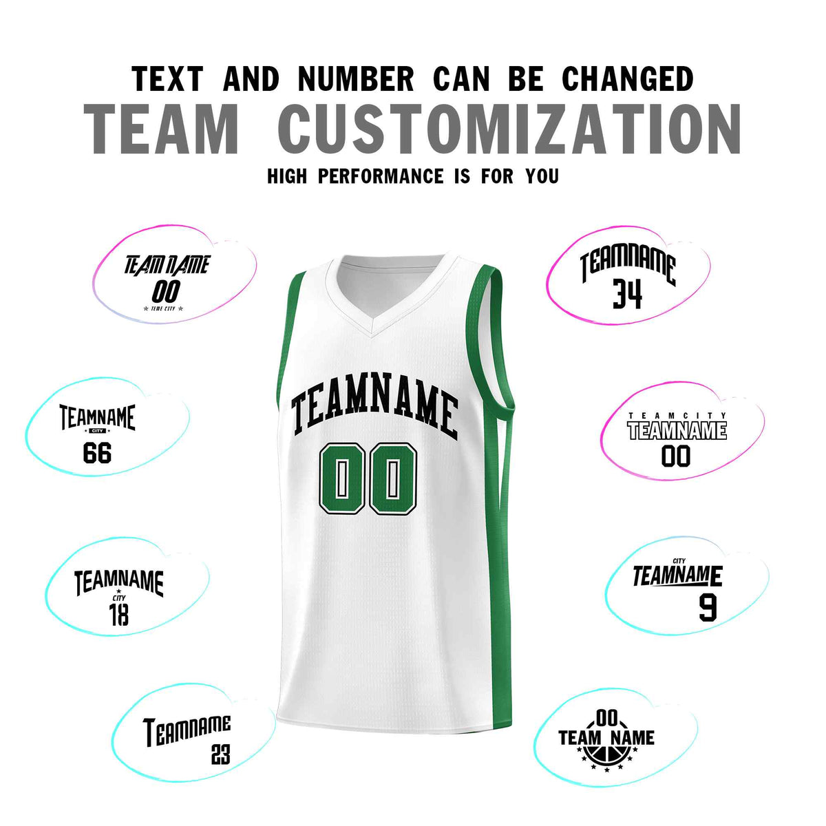 Custom White Green Classic Sets Sports Uniform Basketball Jersey