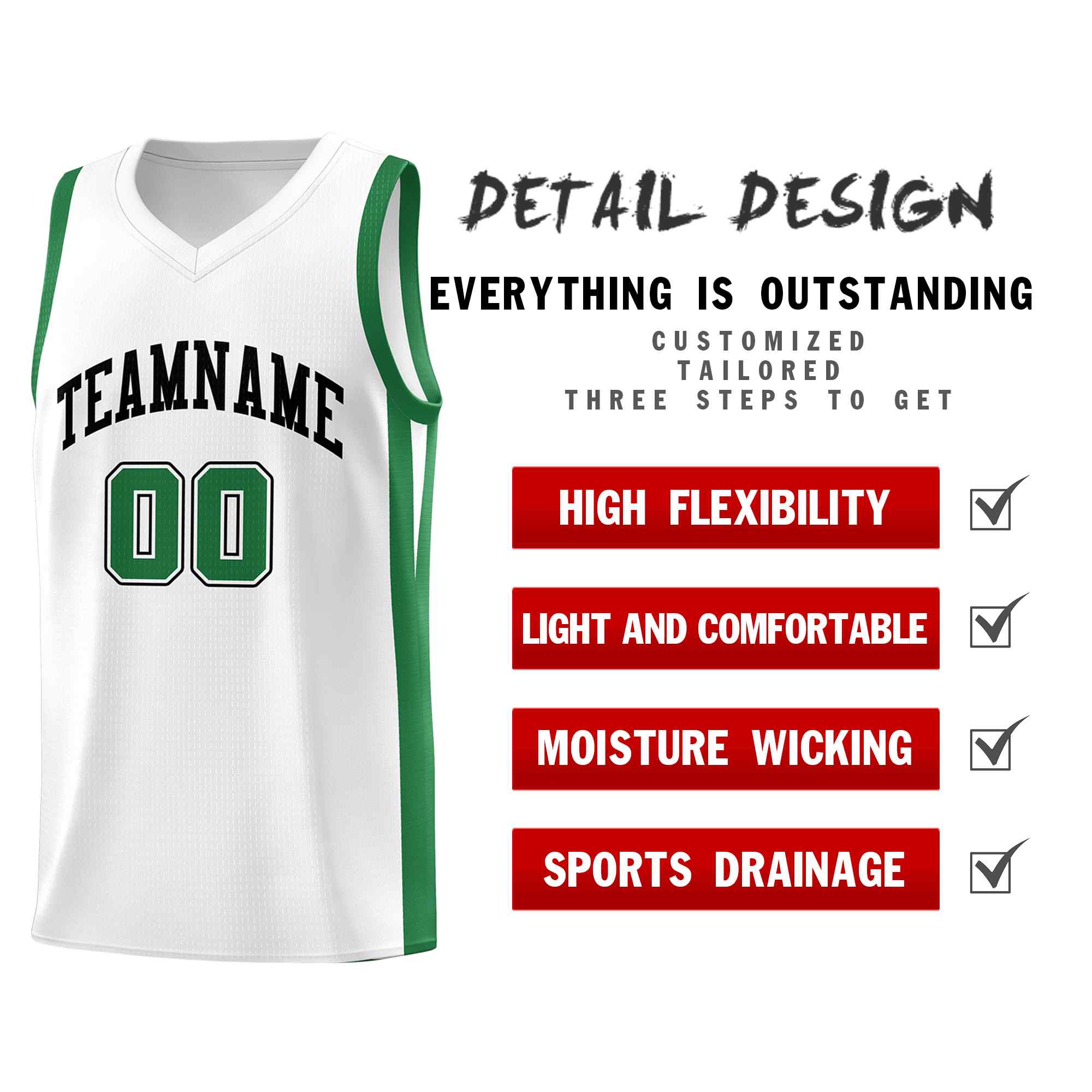 Custom White Green Classic Sets Sports Uniform Basketball Jersey