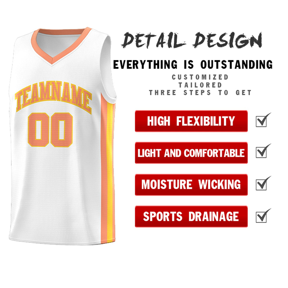 Custom White Orange-Yellow Classic Tops Athletic Casual Basketball Jersey
