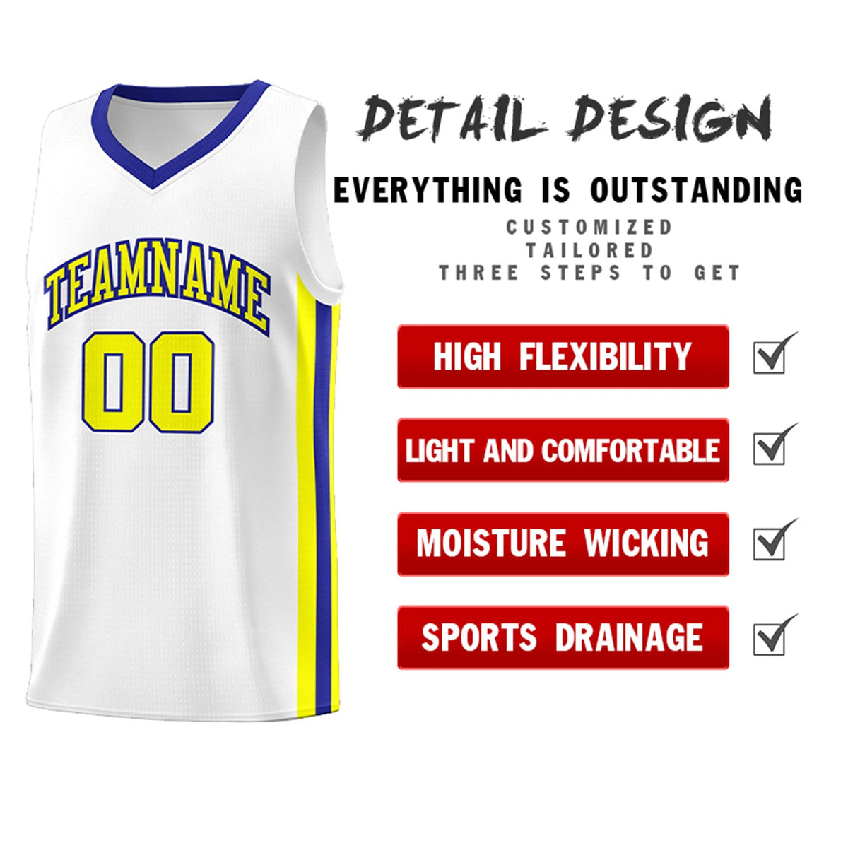 Custom White Royal-Yellow Classic Tops Athletic Casual Basketball Jersey