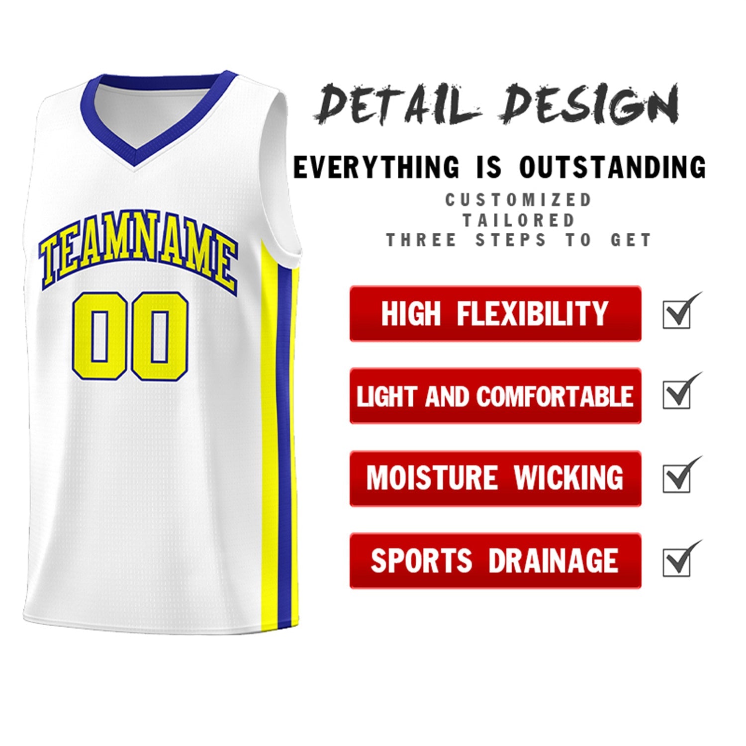 Custom White Royal-Yellow Classic Tops Athletic Casual Basketball Jersey
