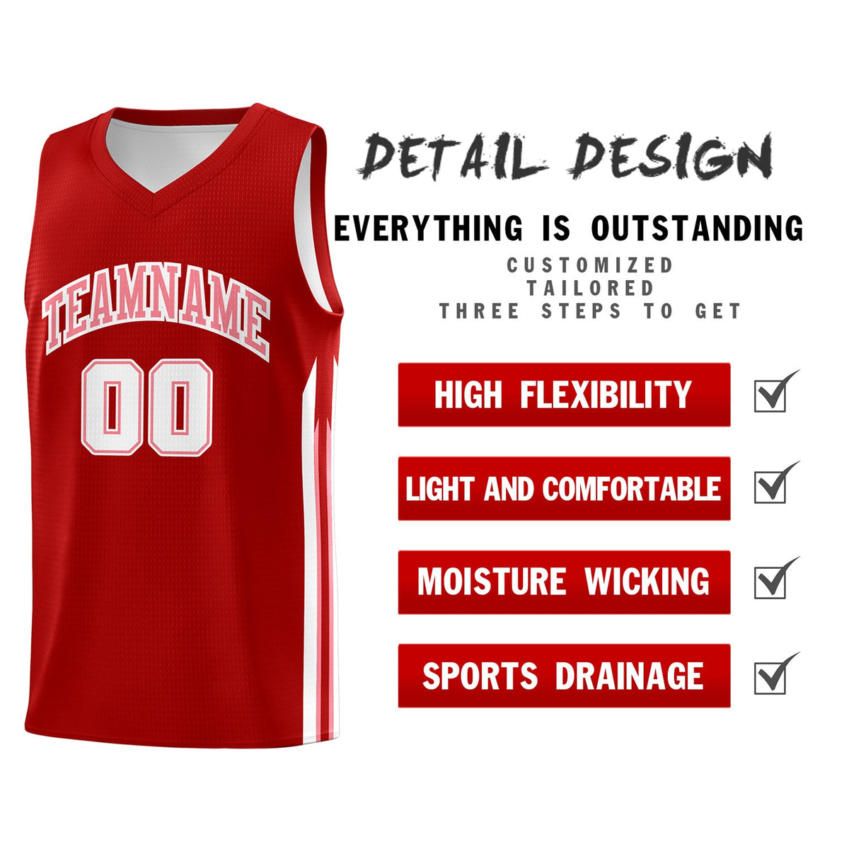 Custom Red White-Pink Classic Tops Athletic Casual Basketball Jersey