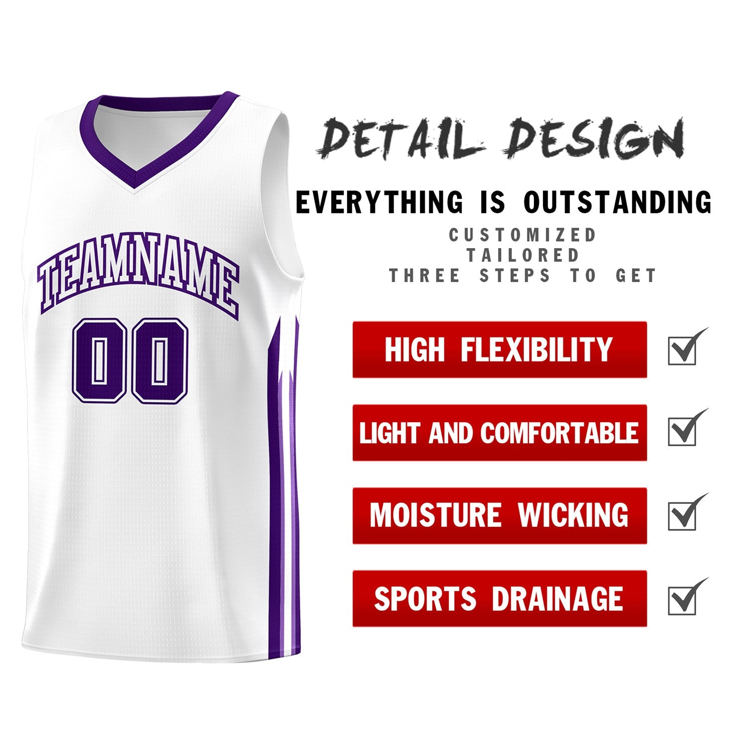 Custom White Purple Classic Tops Fashion Sportwear Basketball Jersey