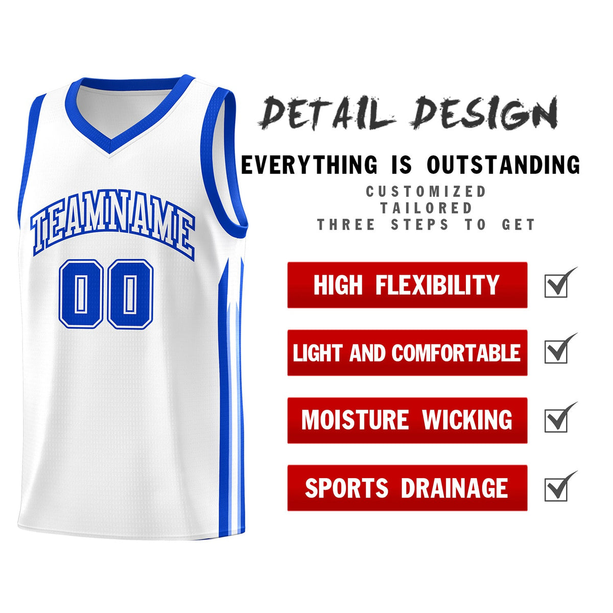 Custom White Royal Classic Tops Fashion Sportwear Basketball Jersey