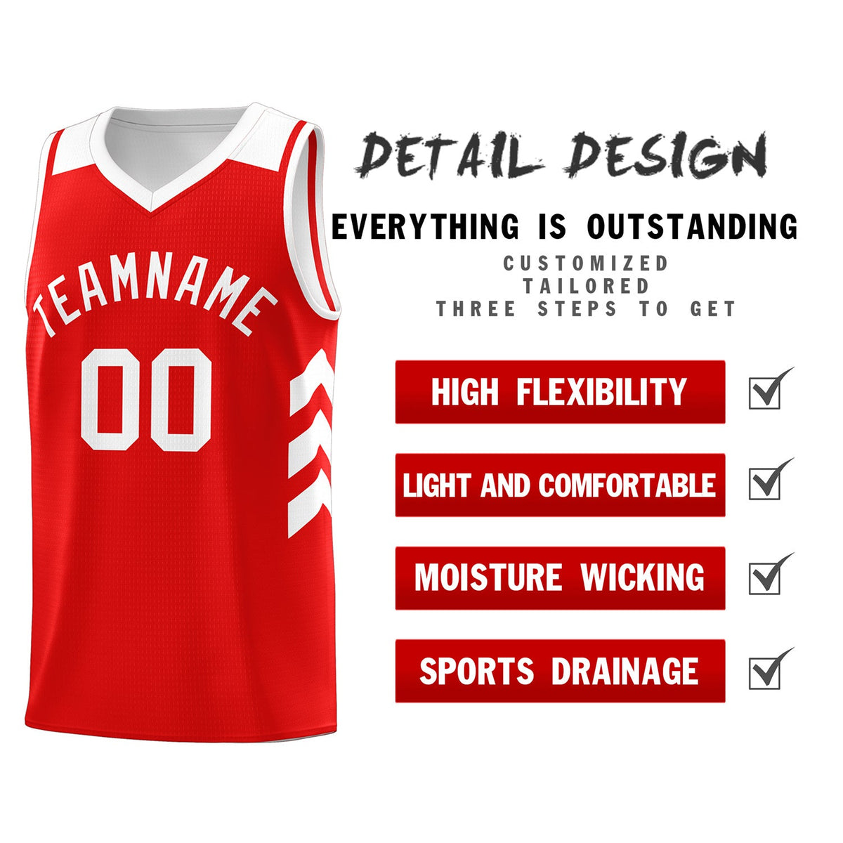 Custom Red White Classic Tops Mesh Sport Basketball Jersey