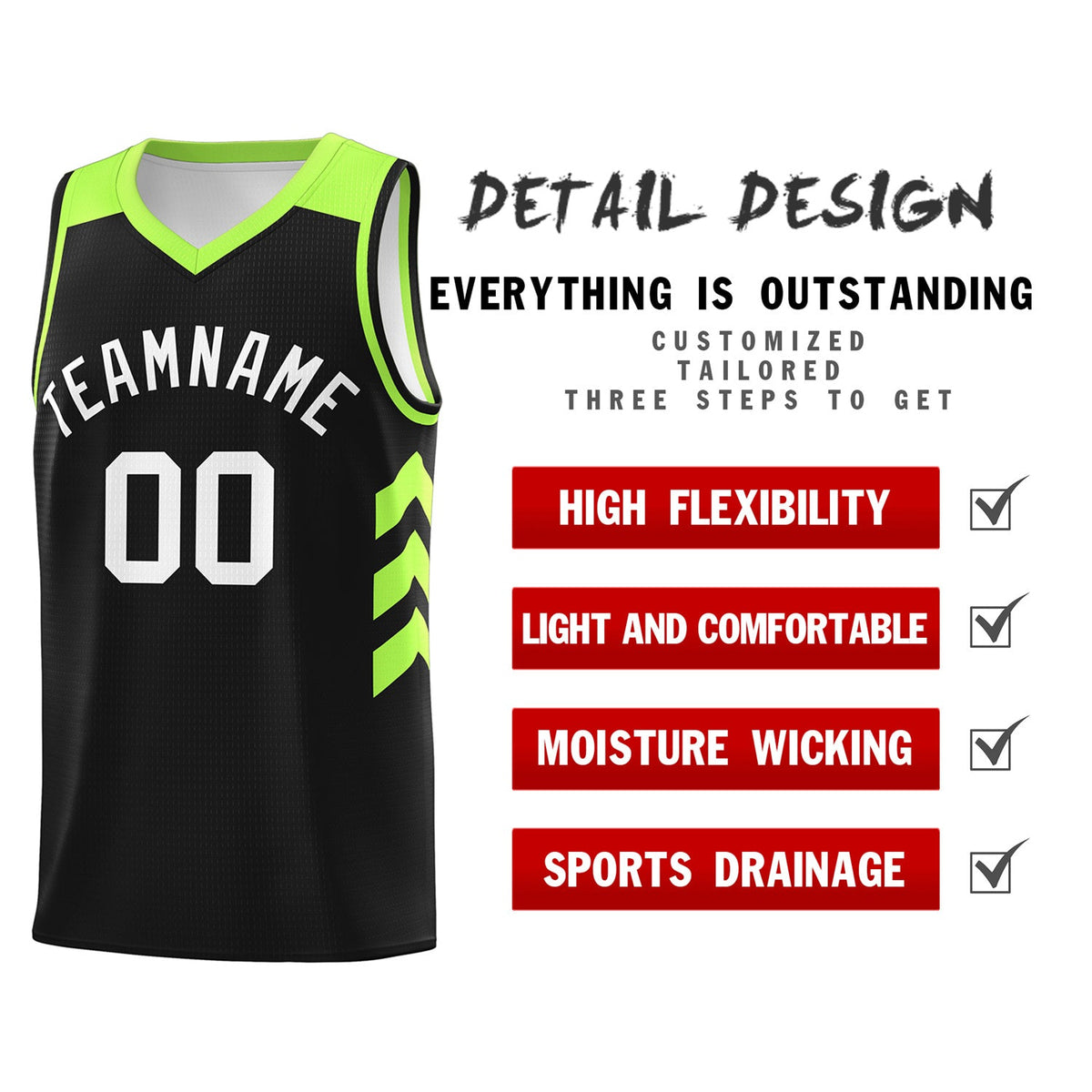 Custom Black White-Green Classic Tops Breathable Basketball Jersey