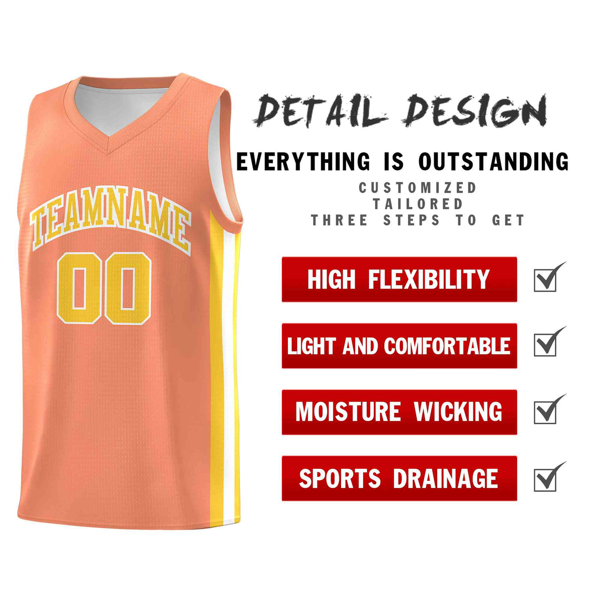 Custom Orange Yellow-White Classic Tops Mesh Sport Basketball Jersey