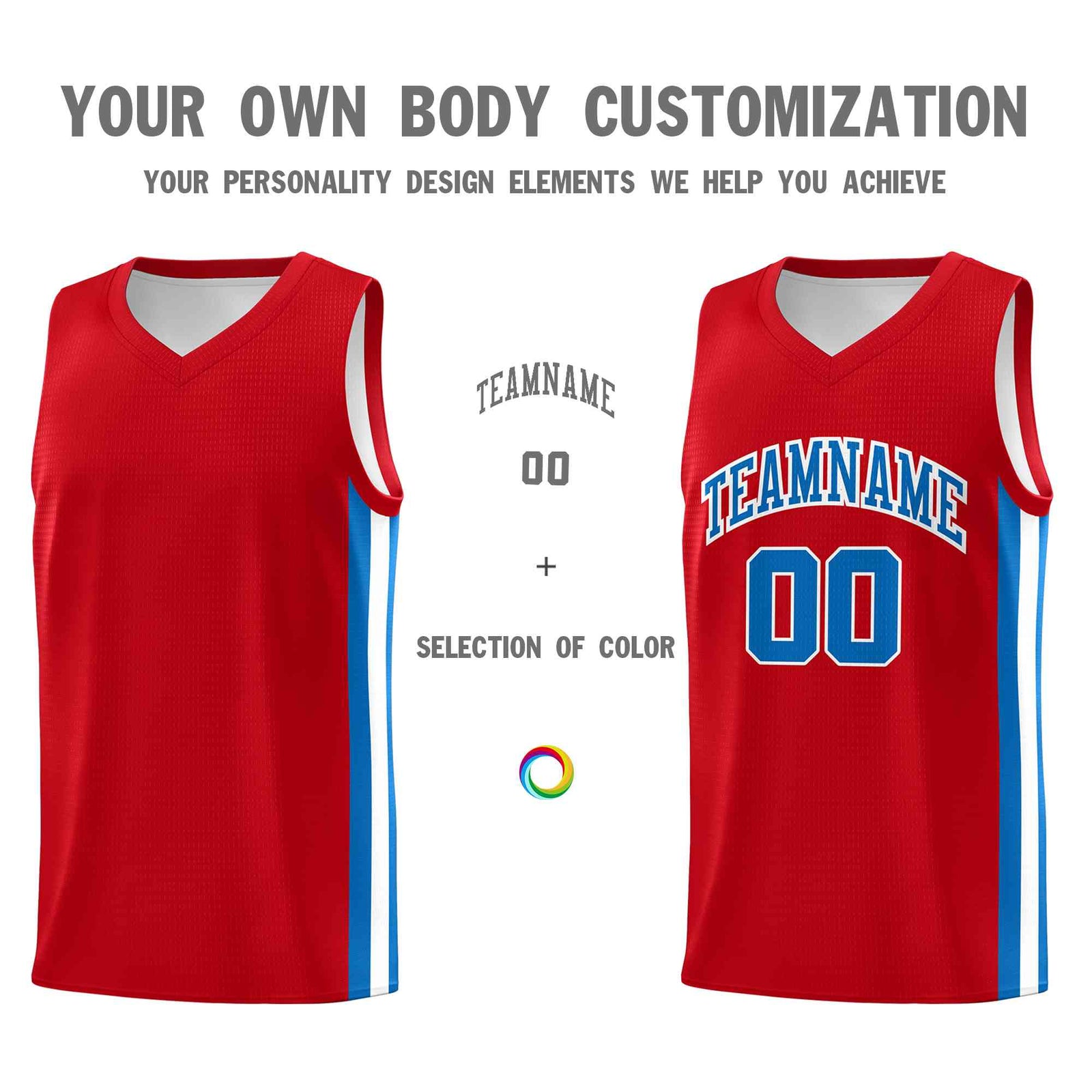 Custom Red Light Blue-White Classic Tops Mesh Sport Basketball Jersey