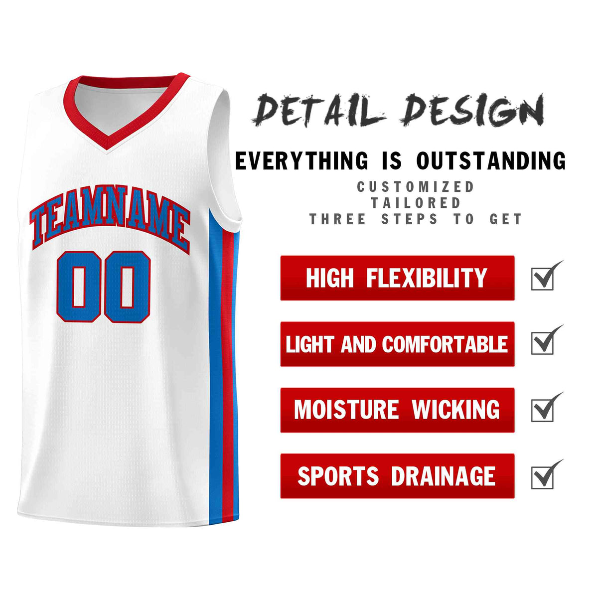 Custom White Blue-Red Classic Tops Mesh Sport Basketball Jersey