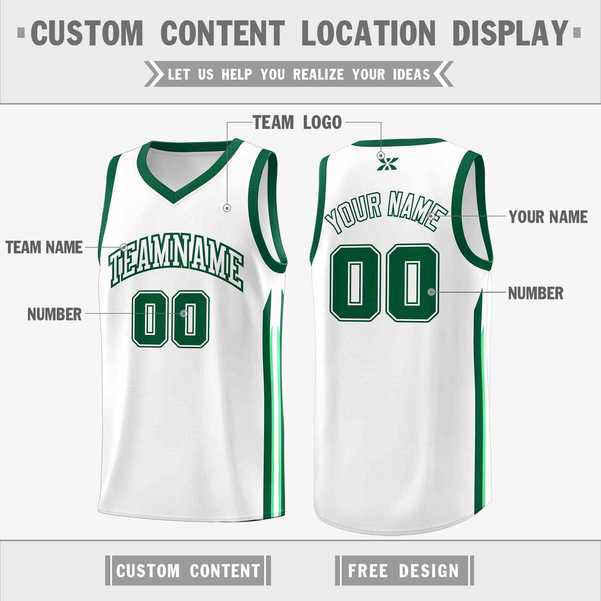 Custom White Green-Classic Tops Mesh Sport Bull Basketball Jersey