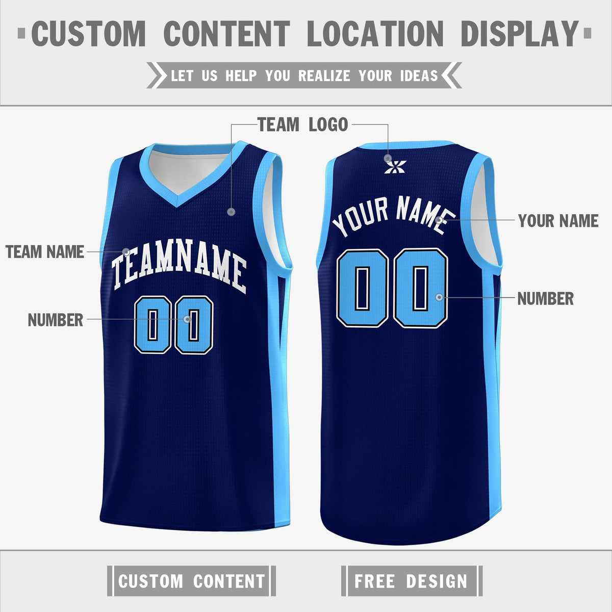Custom Navy White Classic Tops Sports Uniform Basketball Jersey