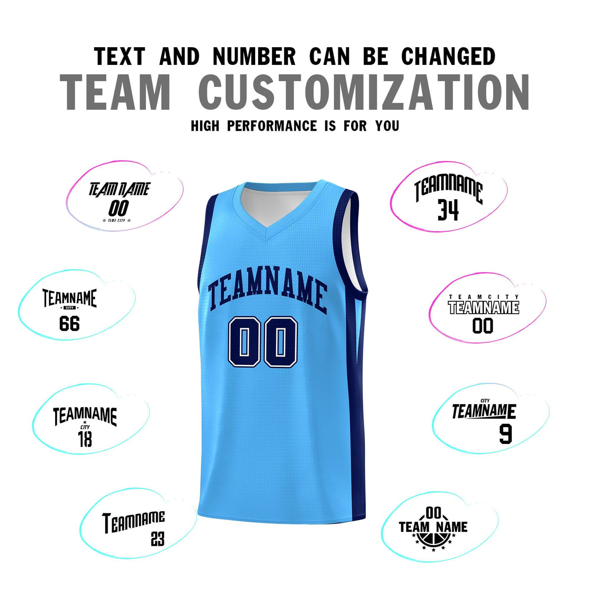 Custom Powder Blue Black Classic Tops Sports Uniform Basketball Jersey