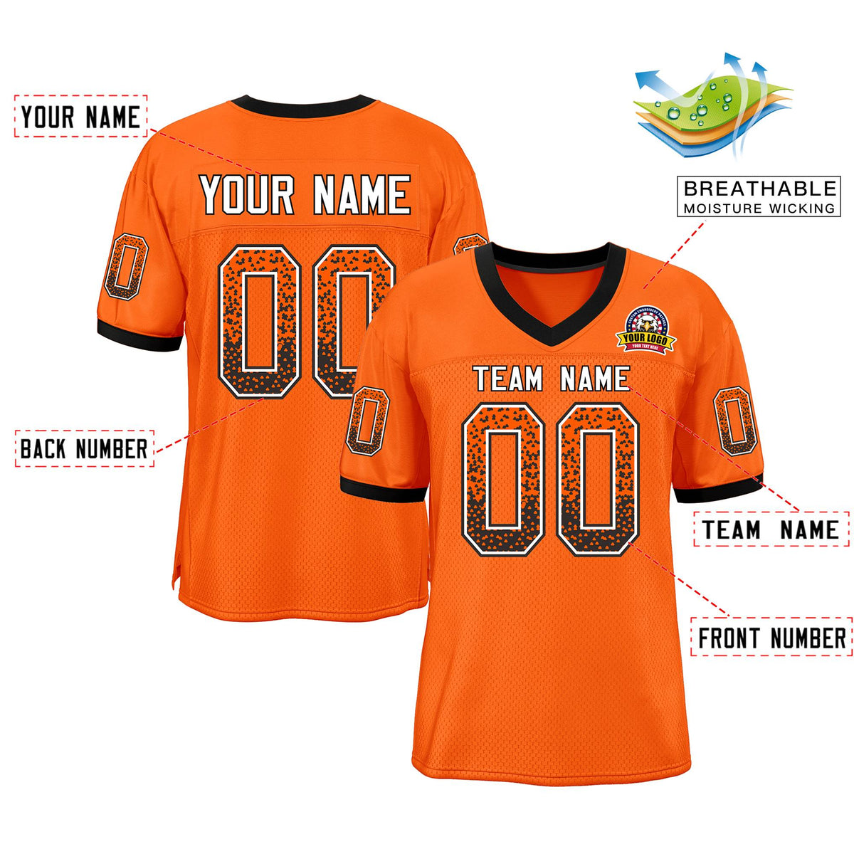 Custom Orange White-Black Drift Fashion Mesh Authentic Football Jersey