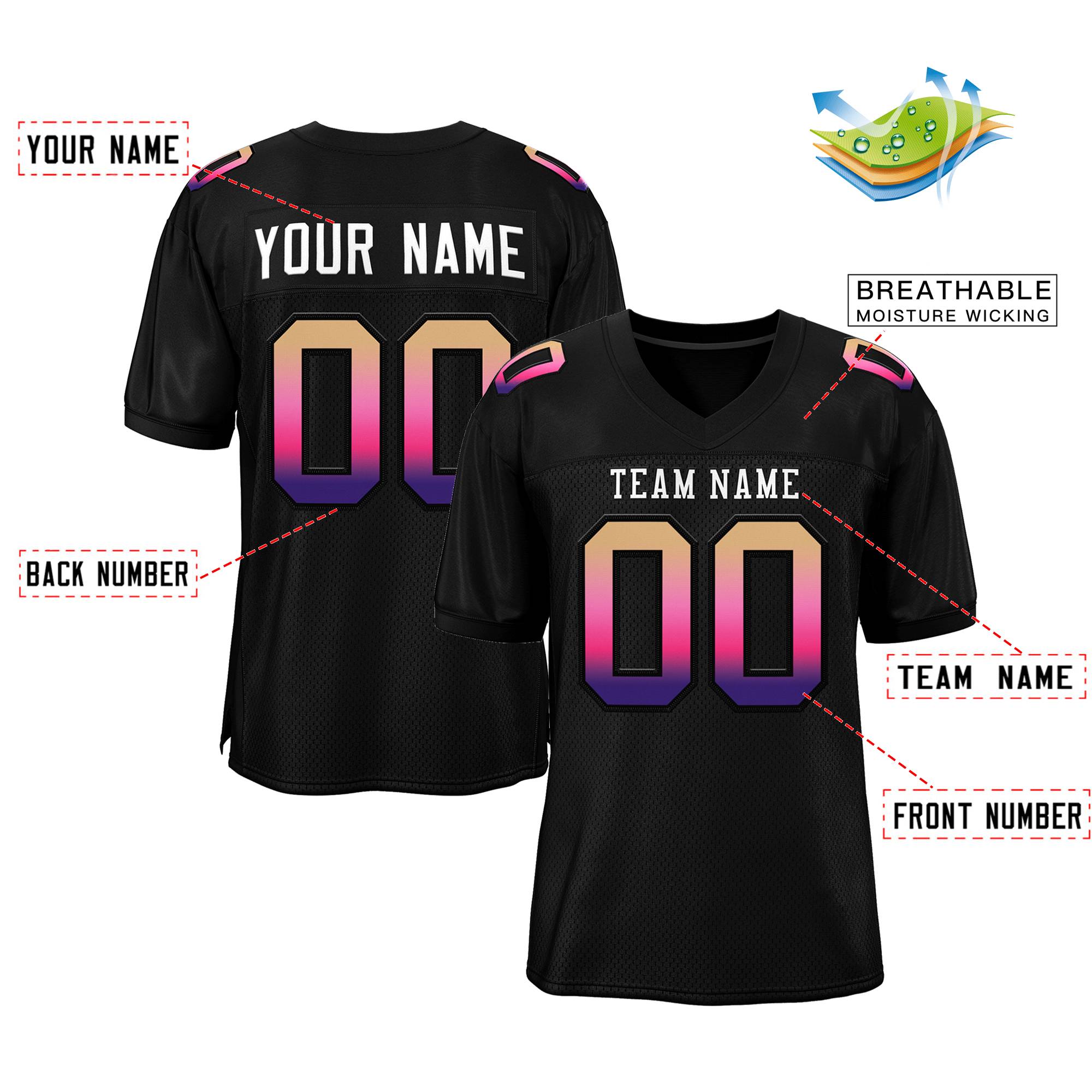 Custom Black White-Black Gradient Fashion Outdoor Authentic Football Jersey