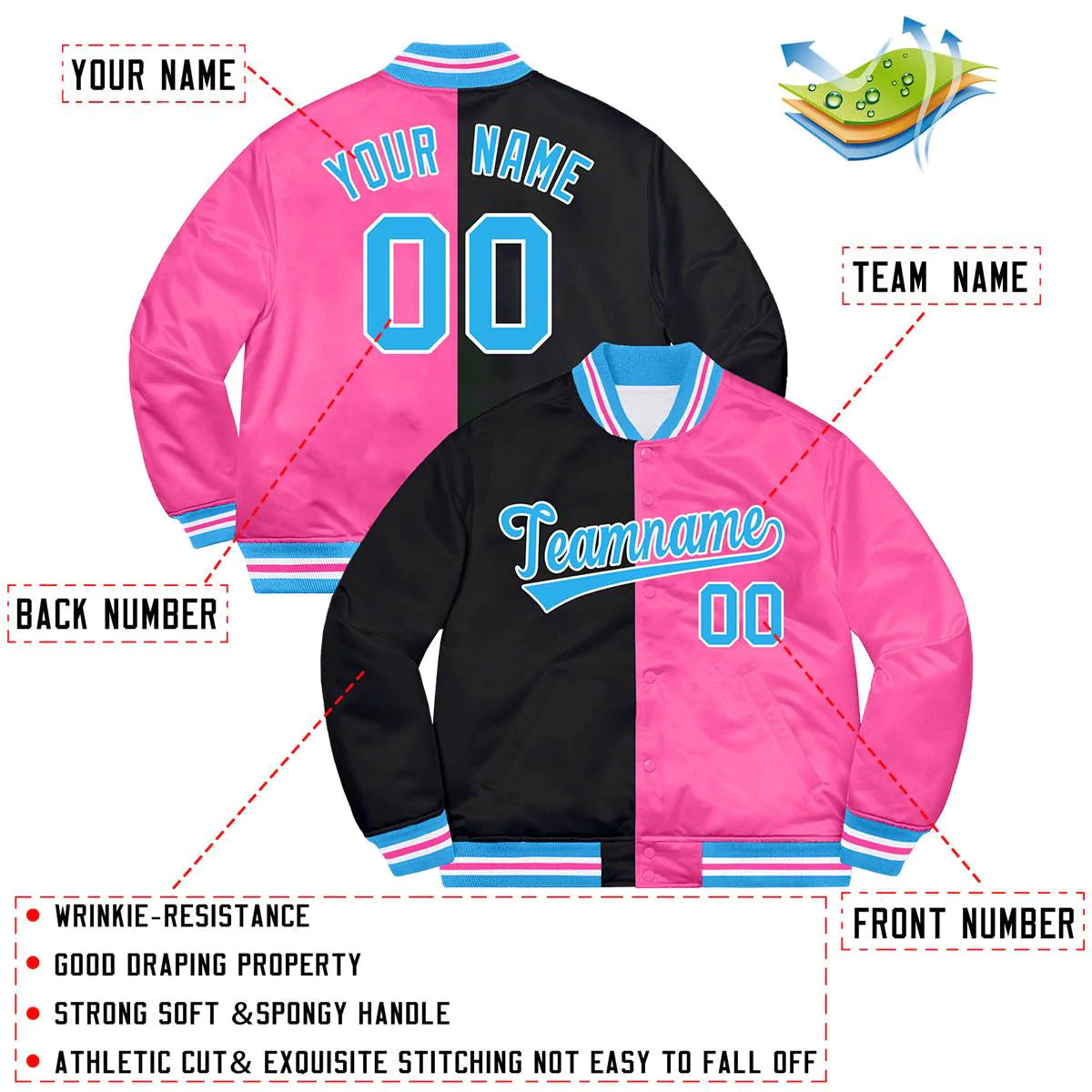 Custom Pink Black-White Two Tone Split Fashion Letterman Baseball Jacket