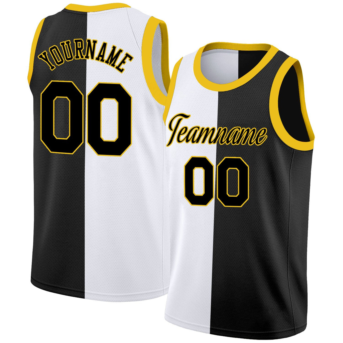 Custom White Black-Yellow Split Fashion Tops Basketball Jersey