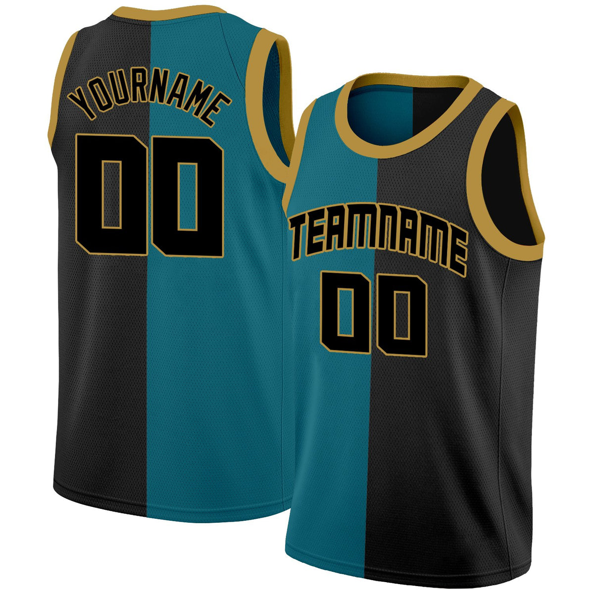 Custom Teal Black Split Fashion Tops Basketball Jersey