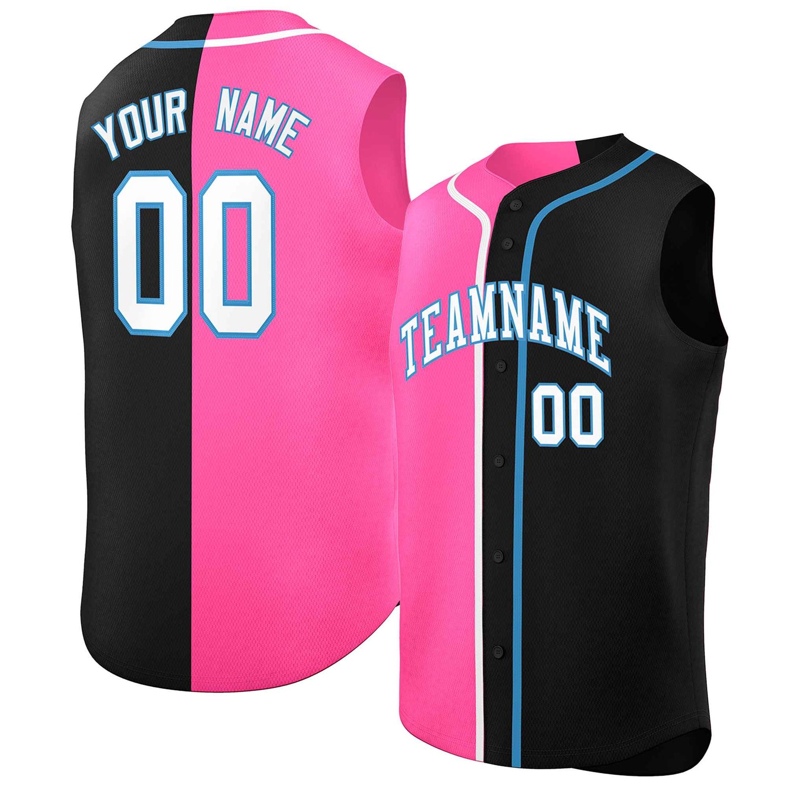 Custom Pink Black Split Fashion Design Authentic Sleeveless Baseball Jersey