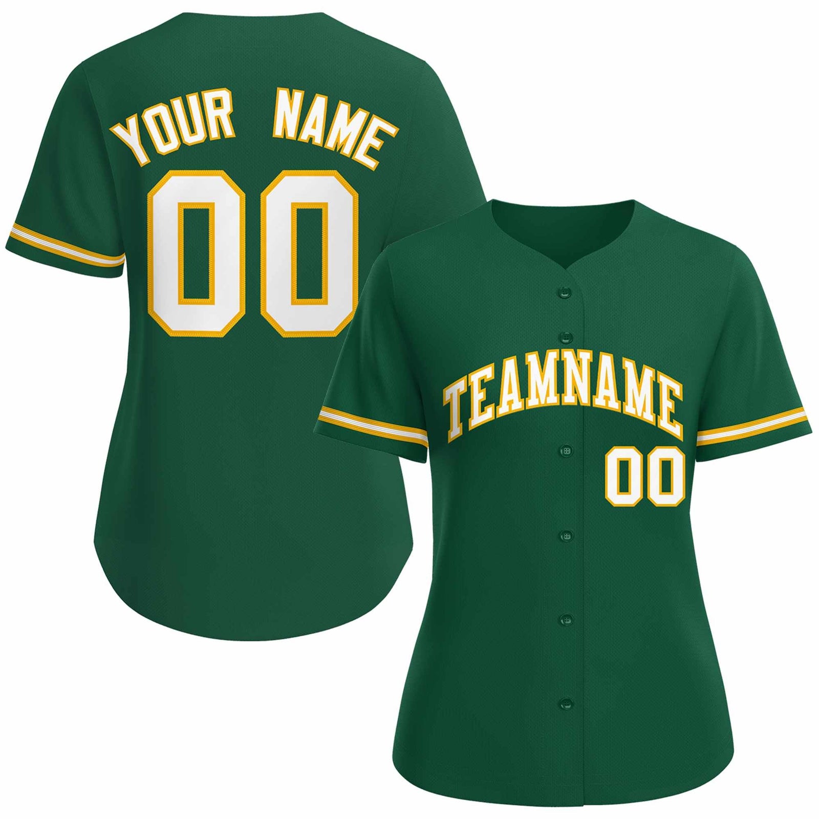 Custom Green White Gold Classic Style Baseball Jersey for Women