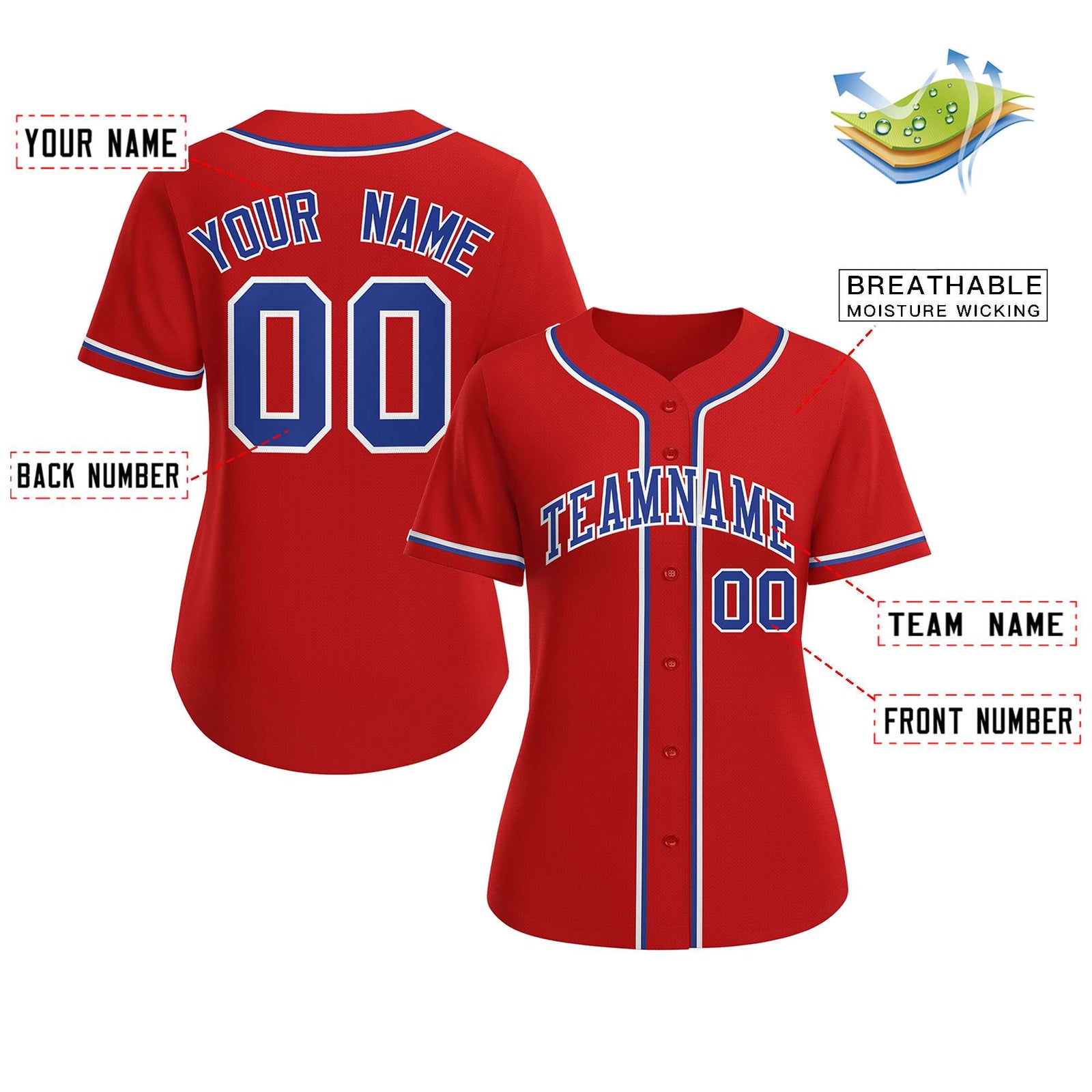 Custom Red Royal-White Classic Style Baseball Jersey For Women