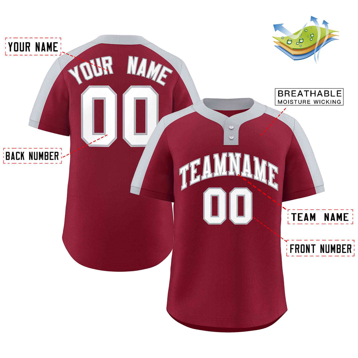 Custom Crimson White-Gray Classic Style Authentic Two-Button Softball Jersey