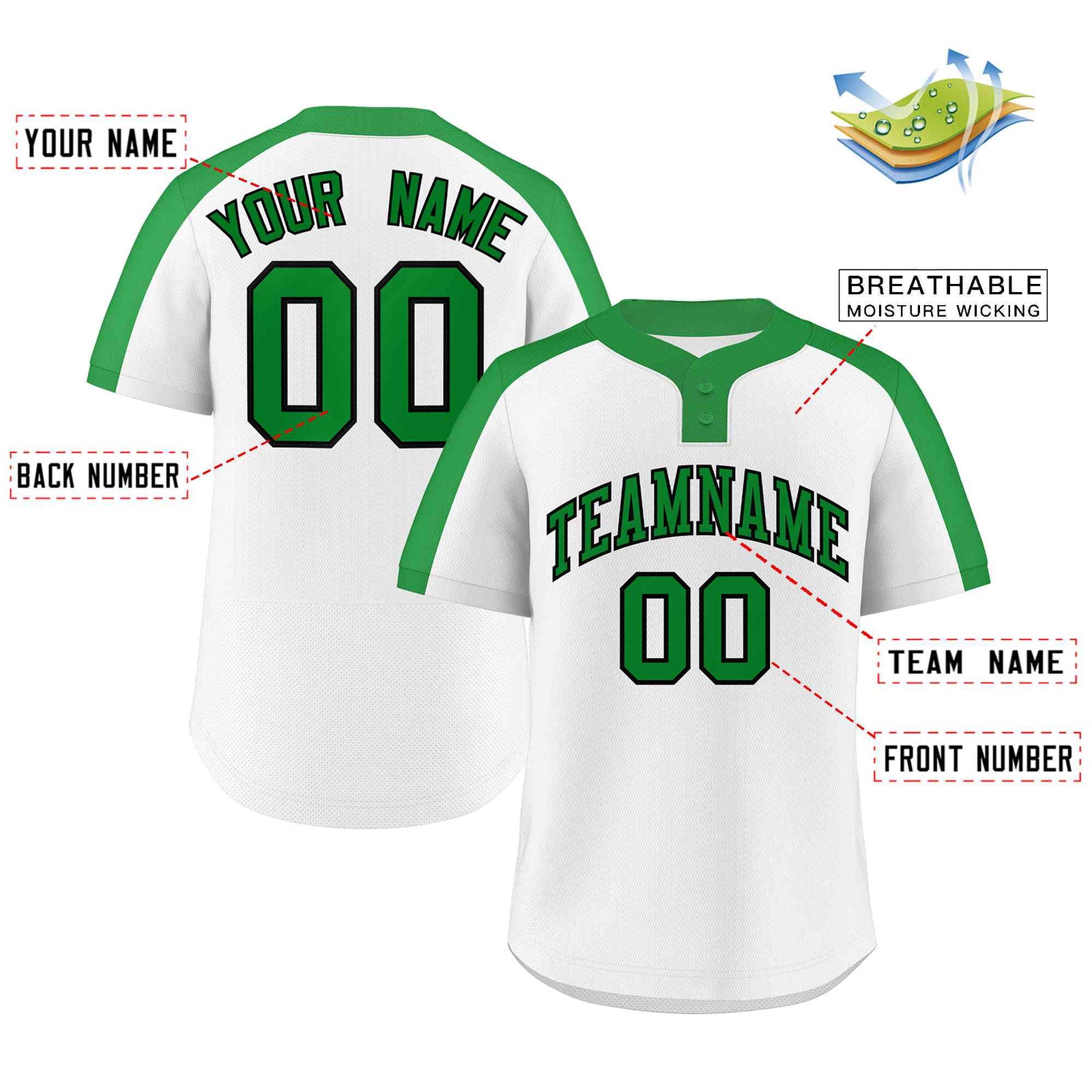 Custom White Kelly Green-Black Classic Style Authentic Two-Button Softball Jersey
