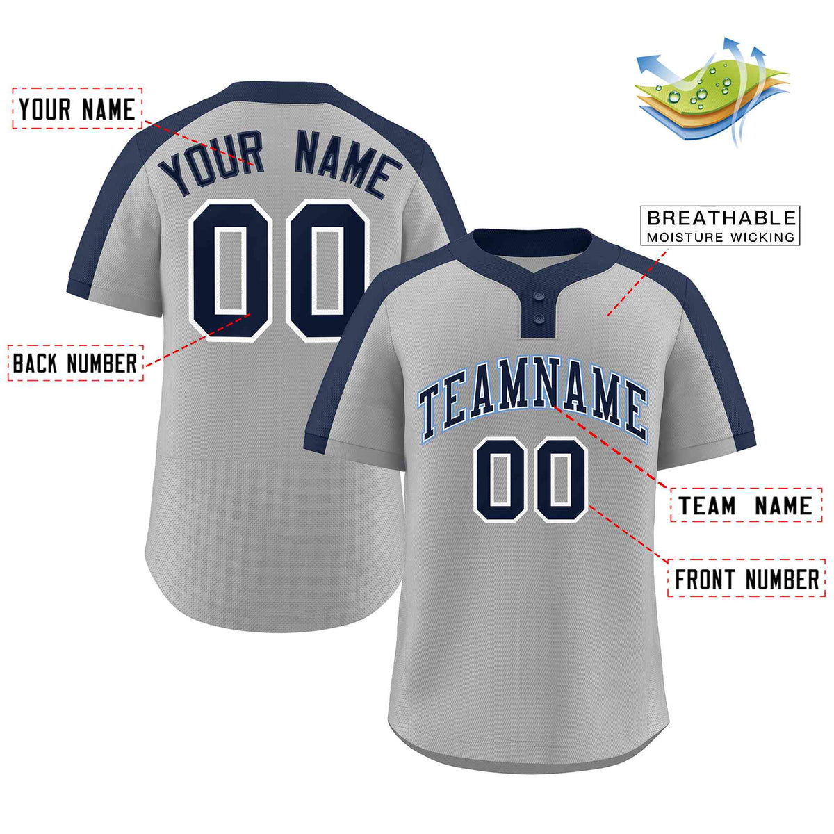 Custom Gray Navy-White Classic Style Authentic Two-Button Softball Jersey