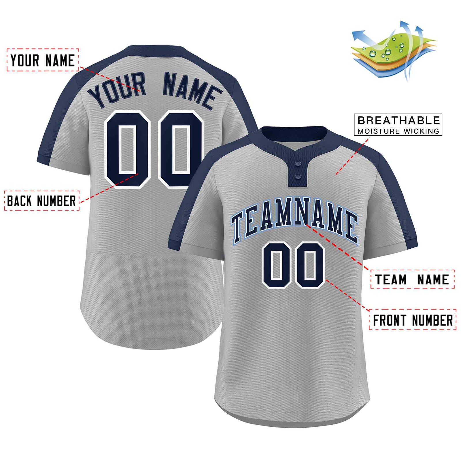 Custom Gray Navy-White Classic Style Authentic Two-Button Softball Jersey