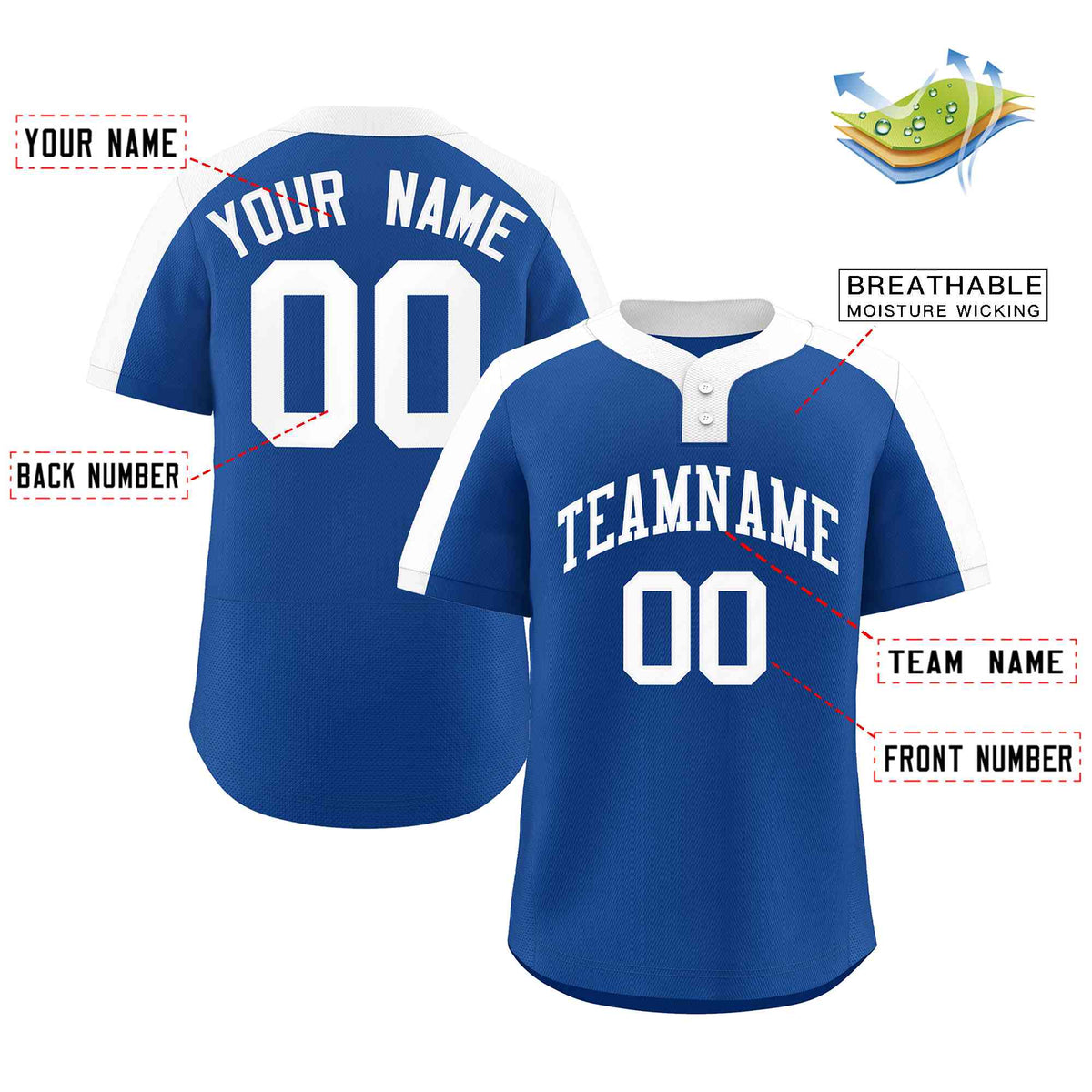 Custom Royal White Classic Style Authentic Two-Button Softball Jersey