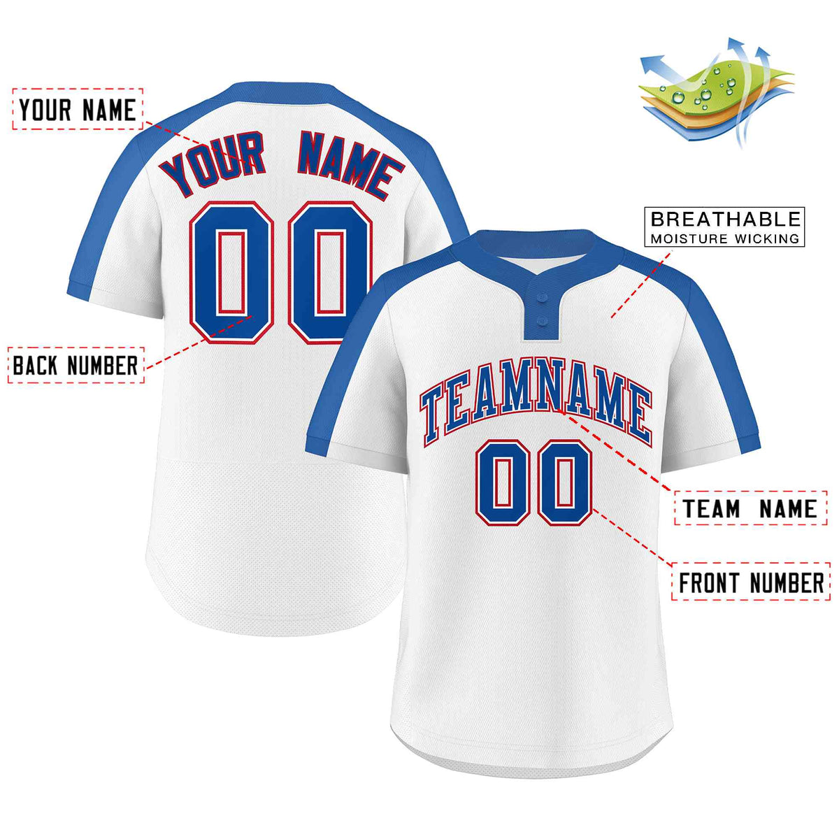 Custom White Royal-White Classic Style Authentic Two-Button Softball Jersey