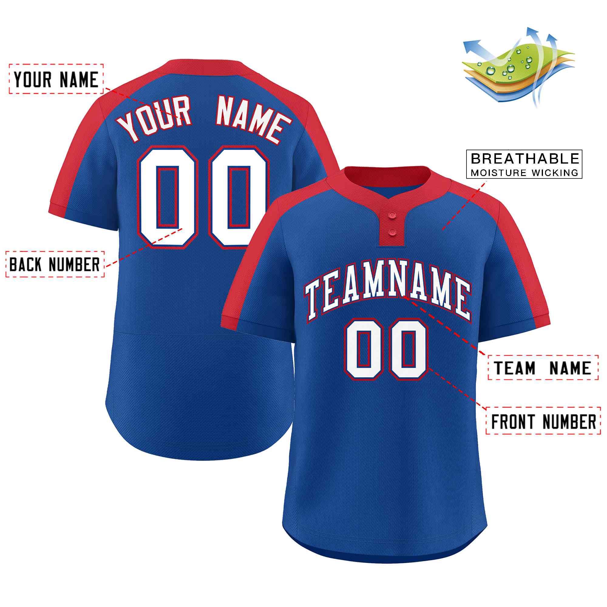 Custom Royal White-Royal Classic Style Authentic Two-Button Softball Jersey