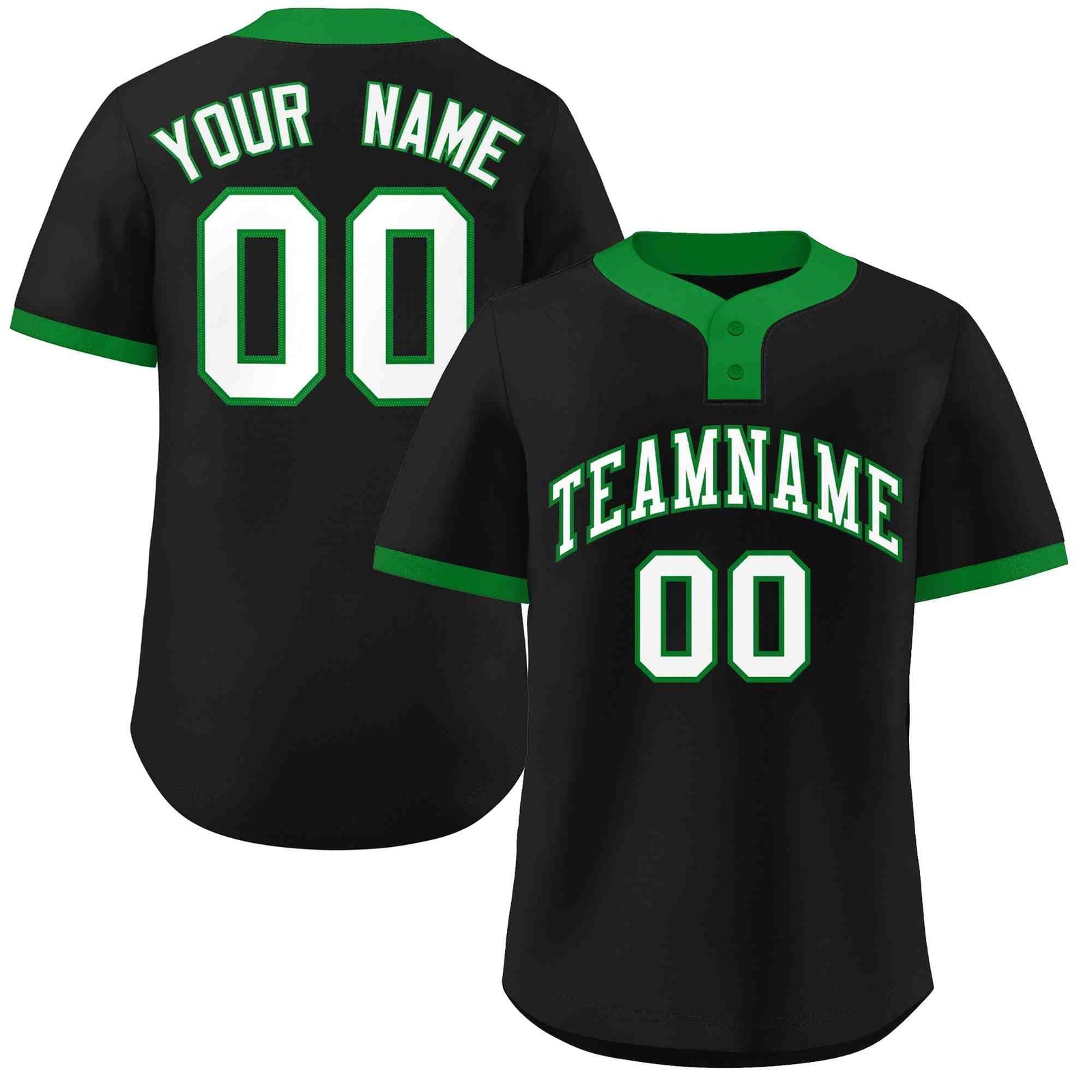 Custom Black White-Kelly Green Classic Style Authentic Two-Button Softball Jersey
