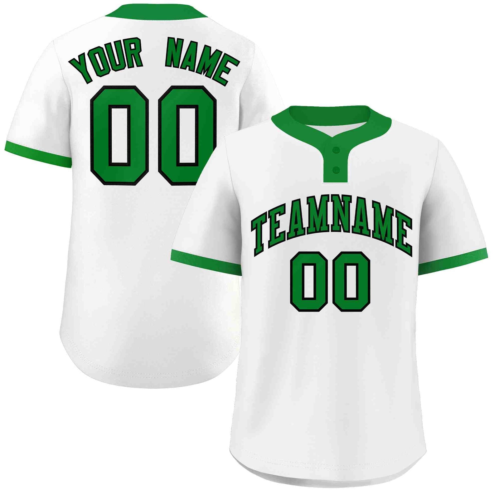 Custom White Kelly Green-Black Classic Style Authentic Two-Button Softball Jersey