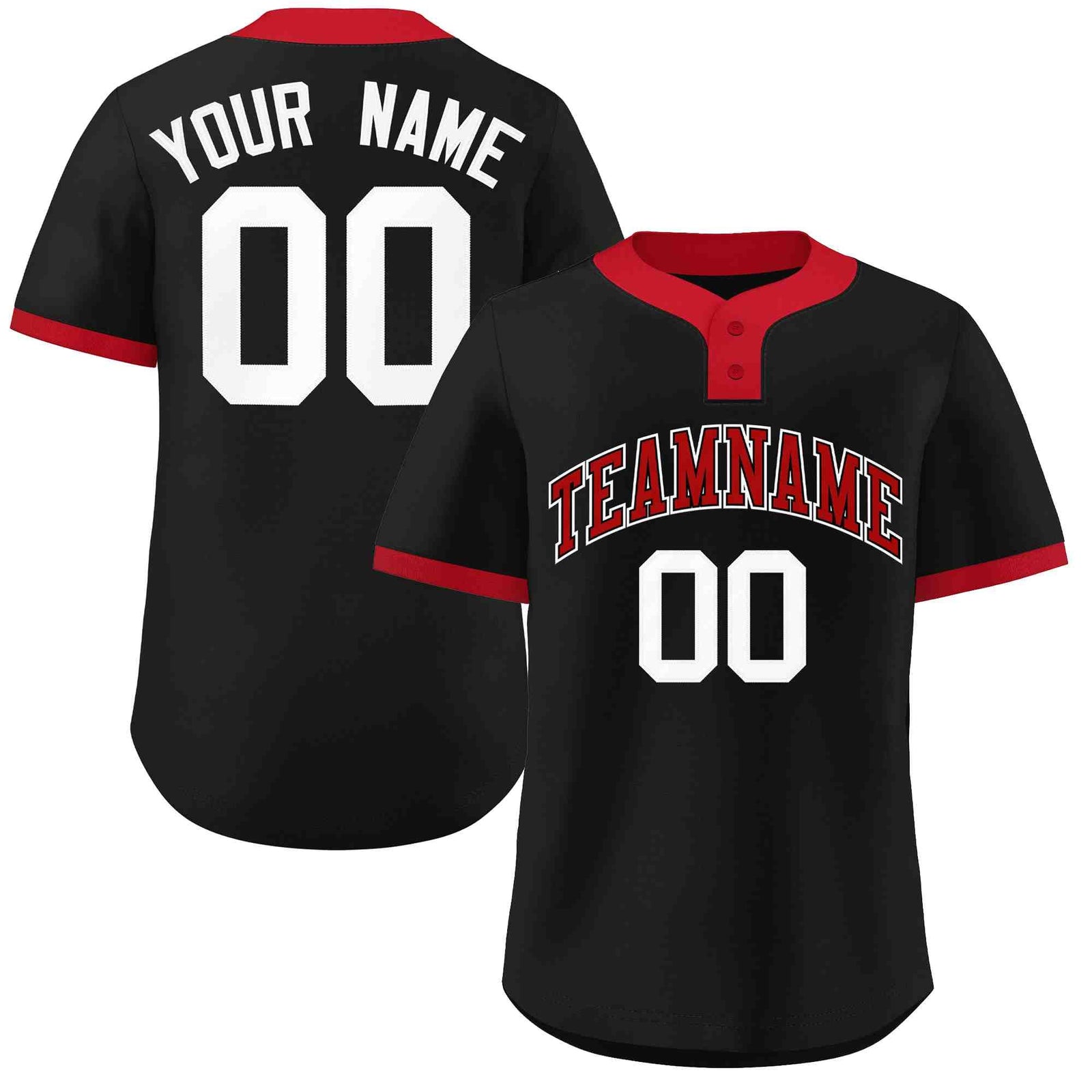 Custom Black Red-White Classic Style Authentic Two-Button Softball Jersey