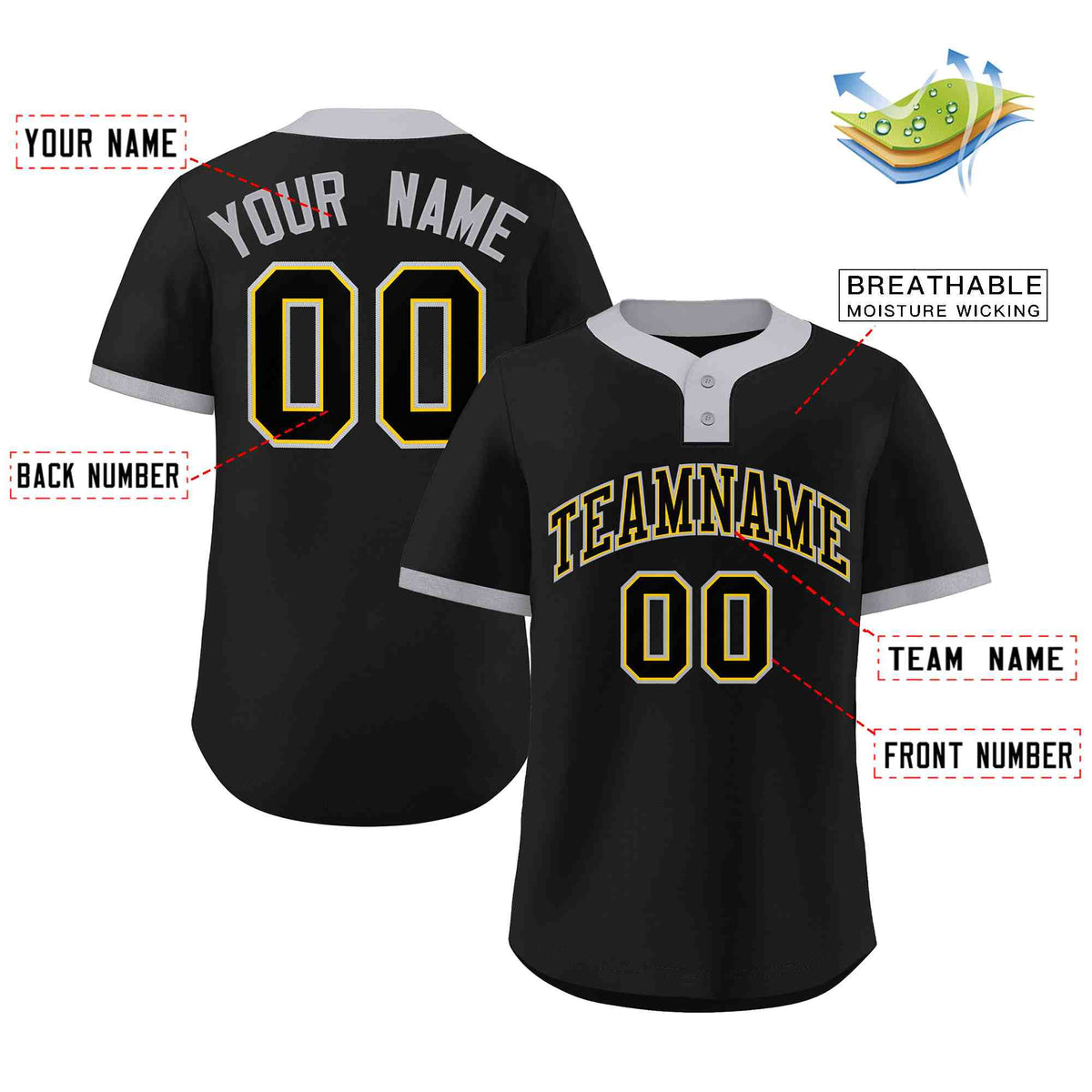 Custom Black Black-Gray Classic Style Authentic Two-Button Softball Jersey