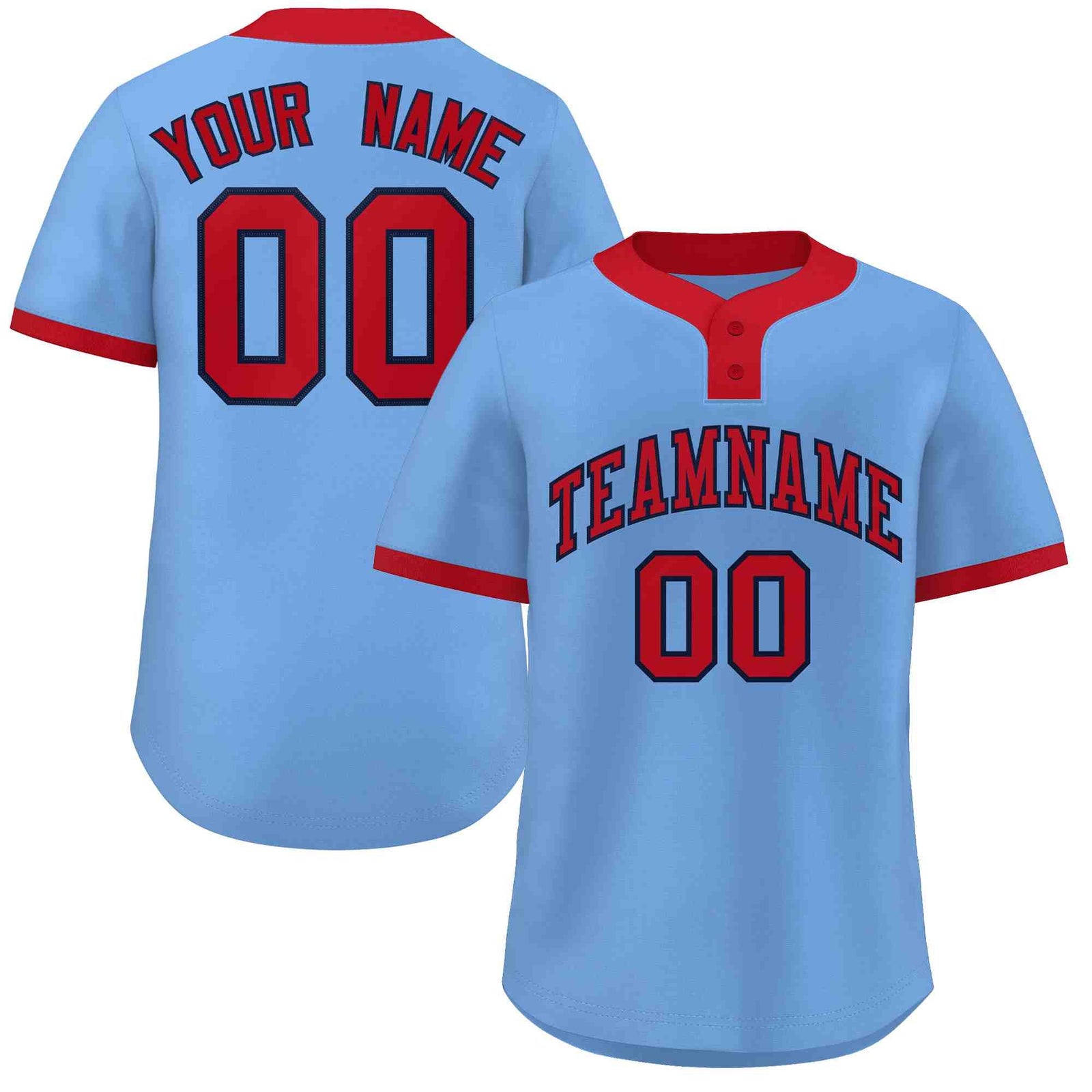 Custom Light Blue Red Classic Style Authentic Two-Button Softball Jersey