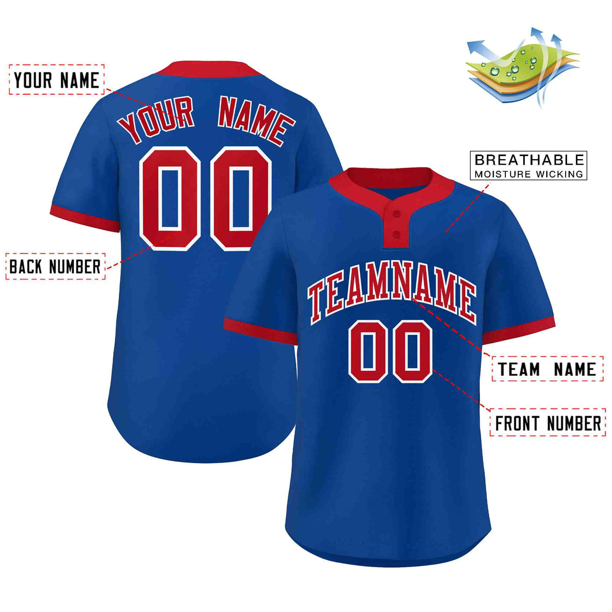 Custom Royal Red-White Classic Style Authentic Two-Button Softball Jersey